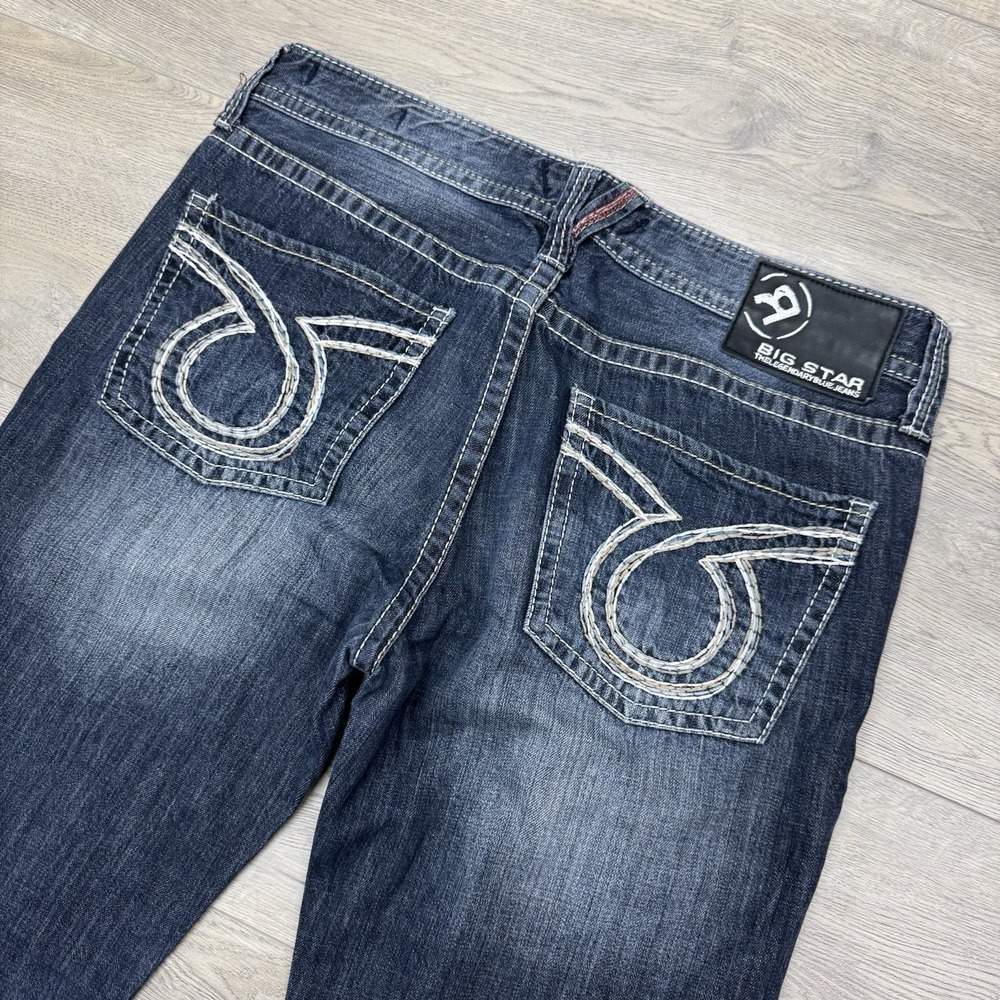 Big Star Union Straight Jeans men's Sz 36L Embroidered Thick Stitch FAIR